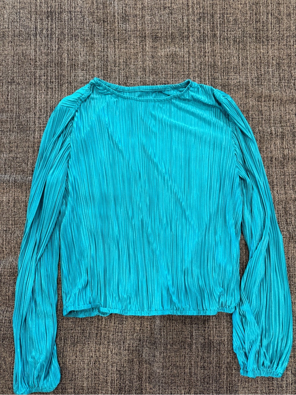Pleated Long-Sleeve Top in Teal